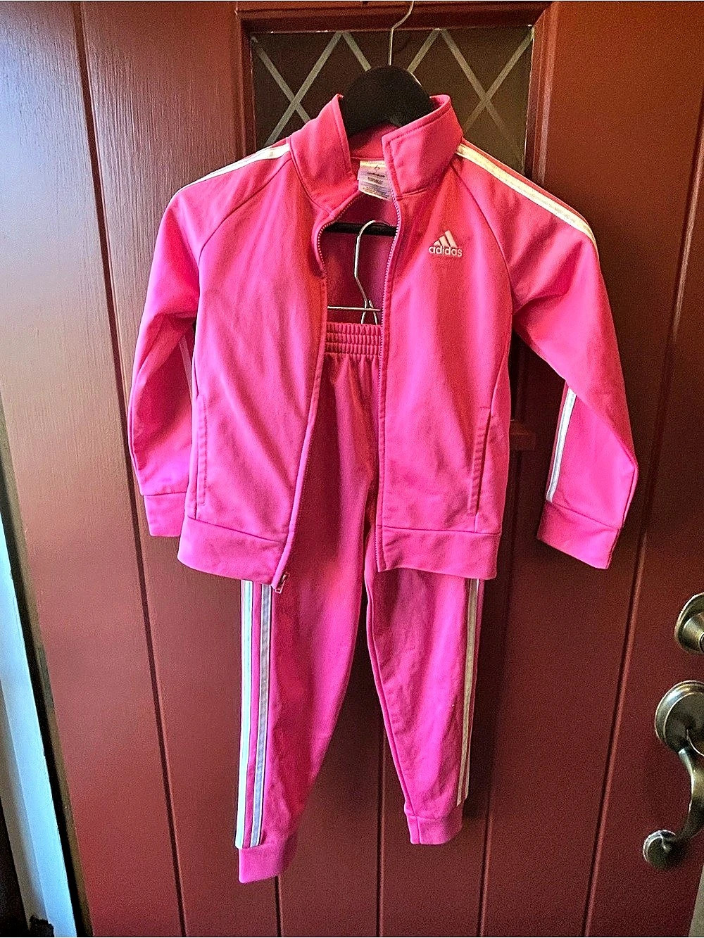 Adidas Girls Pink & White Tracksuit Size 6